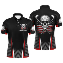 Load image into Gallery viewer, Black and Red American Flag Golf Clubs Skull Men golf polo shirts Custom Patriotic Golf Team Jerseys NQS8254