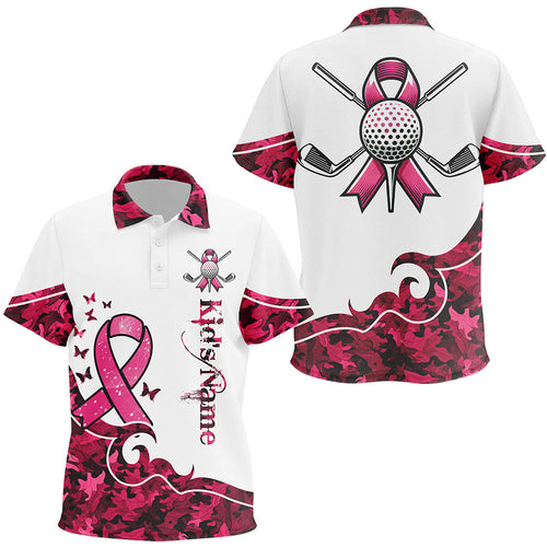 White and Pink camo ribbons Kid Golf Polo Shirts custom breast cancer golf shirts for Kid NQS8460