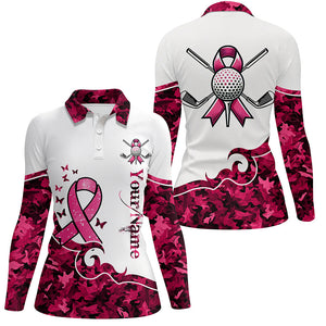 White and Pink camo ribbons Women Golf Polo Shirts custom breast cancer golf shirts for ladies NQS8460