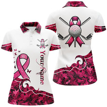 Load image into Gallery viewer, White and Pink camo ribbons Women Golf Polo Shirts custom breast cancer golf shirts for ladies NQS8460