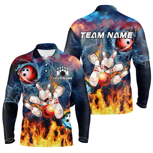 Water fire lightning thunder Bowling Polo, Quarter zip Shirt For Men custom bowling team jerseys NQS8464