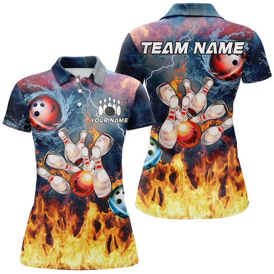 Water fire lightning thunder Bowling Polo, Quarter zip Shirt For Women custom bowling team jerseys NQS8464