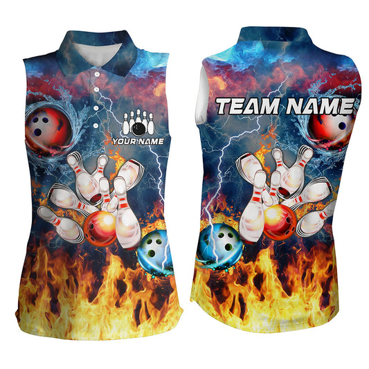 Water fire lightning thunder Women Bowling Sleeveless Polo Shirt custom bowling team league jerseys NQS8464