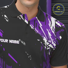 Load image into Gallery viewer, Black and Purple Mens bowling shirts Custom retro bowling ball and pins bowling team league jerseys NQS10642