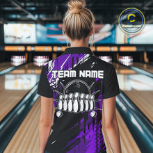 Load image into Gallery viewer, Black and Purple Women bowling shirts Custom retro bowling ball and pins bowling team league jerseys NQS10642