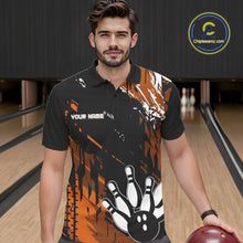 Load image into Gallery viewer, Black and Orange Mens bowling shirts Custom retro bowling ball and pins bowling team league jerseys NQS10643