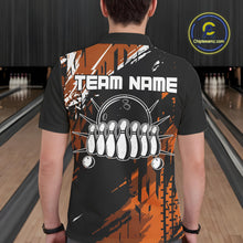 Load image into Gallery viewer, Black and Orange Mens bowling shirts Custom retro bowling ball and pins bowling team league jerseys NQS10643