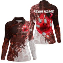 Load image into Gallery viewer, Red Camo Flame Bowling Polo, Quarter Zip Shirts For Women Custom Bowling Team Jersey Outfits NQS8703