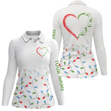 Load image into Gallery viewer, Women golf polos shirts custom name Christmas light pattern heart personalized golf shirts for Women NQS8935