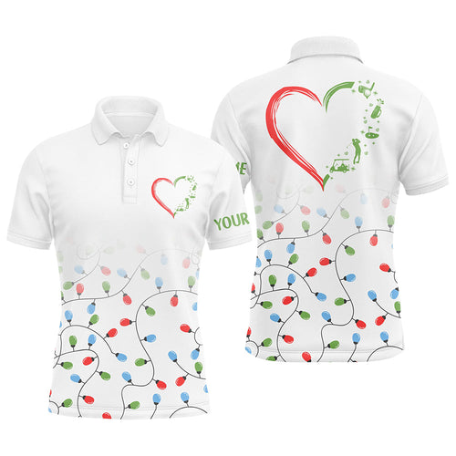 Mens golf polos shirts custom name Christmas light pattern heart personalized golf shirts for men NQS8935