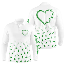 Load image into Gallery viewer, Mens golf polos shirts custom Green Christmas pine tree pattern heart personalized golf shirts for men NQS8936