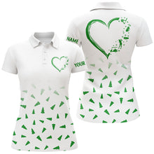 Load image into Gallery viewer, Women golf polos shirt custom Green Christmas pine tree pattern heart personalized ladies golf shirts NQS8936