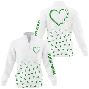 Quarter zip golf sweatshirt custom Green Christmas pine tree pattern heart personalized golf sweater NQS8936