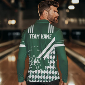 Green and White argyle pattern shamrock St Patrick's Day Men bowling shirts Custom Bowling Team Jersey NQS9383