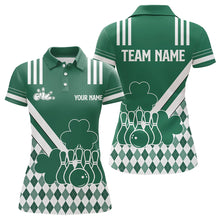 Load image into Gallery viewer, Green &amp; White argyle pattern shamrock St Patrick&#39;s Day Women bowling shirts Custom Bowling Team Jersey NQS9383