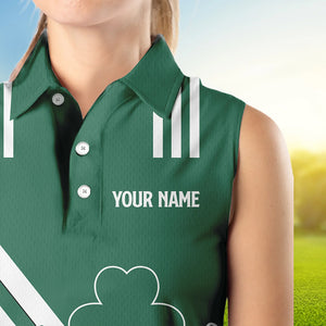 Green and White argyle shamrock St Patrick Day Women sleeveless polo shirt Custom Women golf clothing NQS9384