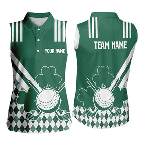 Green and White argyle shamrock St Patrick Day Women sleeveless polo shirt Custom Women golf clothing NQS9384