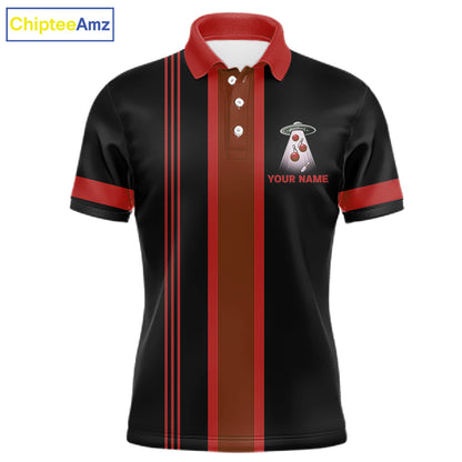 Black and Red ufo alien Retro Bowling Polo, Quarter Zip Shirts for men Custom Bowling Team Jersey NQS11463