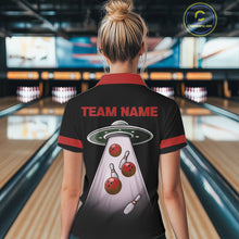 Load image into Gallery viewer, Black and Red ufo alien Retro Bowling Polo, Quarter Zip Shirts for Women Custom Bowling Team Jersey NQS11463
