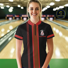 Load image into Gallery viewer, Black and Red ufo alien Retro Bowling Polo, Quarter Zip Shirts for Women Custom Bowling Team Jersey NQS11463