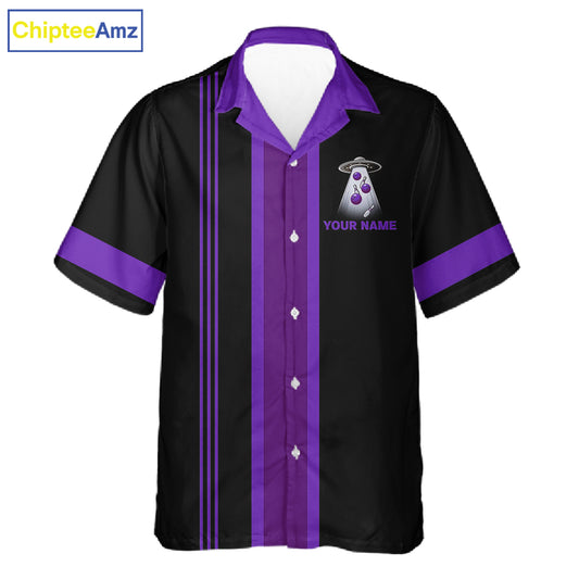 Black and Purple ufo alien Retro Bowling Hawaiian shirt Custom Bowling Team button up shirt NQS11464
