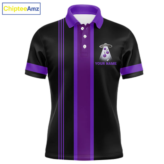 Black and Purple ufo alien Retro Bowling Polo, Quarter Zip Shirts for men Custom Bowling Team Jersey NQS11464