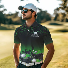 Load image into Gallery viewer, Black and Green Flame golf ball pattern Men golf polo shirts Custom team golf attire for men NQS9524