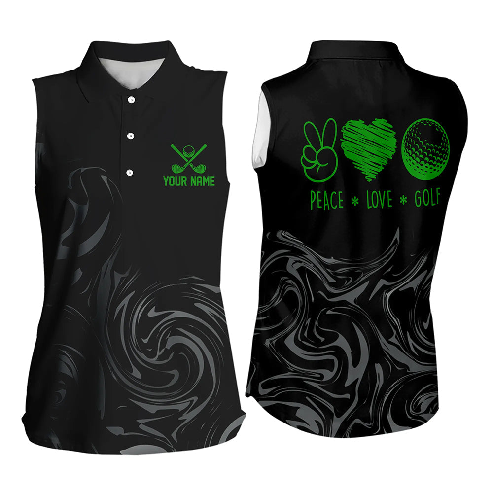 Black Camo Women sleeveless polo shirt Customize peace love golf team golf attire for ladies | Green NQS9527