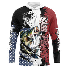 Load image into Gallery viewer, Red, white and blue Largemouth Bass fishing American Flag Custom patriotic Bass fishing shirts NQS9530