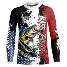Load image into Gallery viewer, Red, white and blue Largemouth Bass fishing American Flag Custom patriotic Bass fishing shirts NQS9530