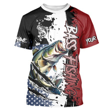 Load image into Gallery viewer, Red, white and blue Largemouth Bass fishing American Flag Custom patriotic Bass fishing shirts NQS9530