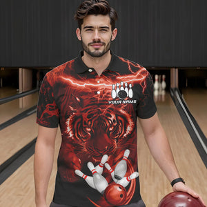 Personalized Red Lightning Thunder Storm Tiger Bowling Shirts For Men Custom Bowling Team Jerseys NQS9683