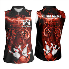 Load image into Gallery viewer, Personalized Red Lightning Thunder Tiger Bowling Sleeveless Polo Shirt Custom Bowling Team Jersey NQS9683