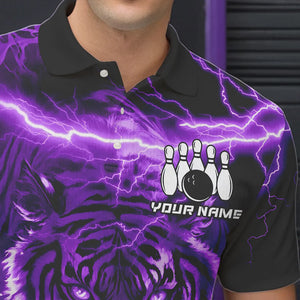 Personalized Purple Lightning Thunder Storm Tiger Bowling Shirts For Men Custom Bowling Team Jerseys NQS9684