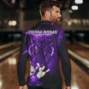 Personalized Purple Lightning Thunder Storm Tiger Bowling Shirts For Men Custom Bowling Team Jerseys NQS9684