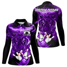 Load image into Gallery viewer, Personalized Purple Lightning Thunder Storm Tiger Bowling Shirts For Women Custom Bowling Team Jerseys NQS9684