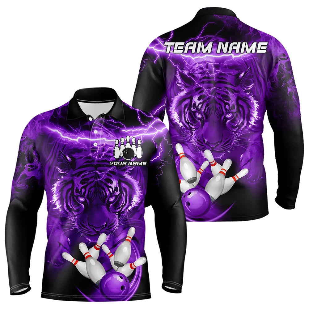 Personalized Purple Lightning Thunder Storm Tiger Bowling Shirts For Men Custom Bowling Team Jerseys NQS9684