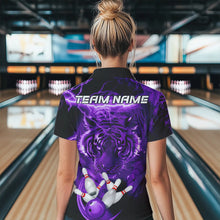 Load image into Gallery viewer, Personalized Purple Lightning Thunder Storm Tiger Bowling Shirts For Women Custom Bowling Team Jerseys NQS9684