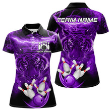 Load image into Gallery viewer, Personalized Purple Lightning Thunder Storm Tiger Bowling Shirts For Women Custom Bowling Team Jerseys NQS9684