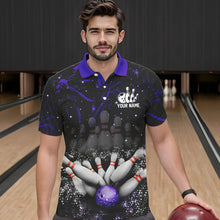 Load image into Gallery viewer, Personalized Black and Purple Camo Bowling Polo, Quarter Zip Shirts For Men Custom Bowling Team Jersey NQS9687