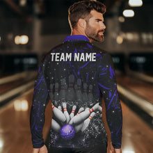 Load image into Gallery viewer, Personalized Black and Purple Camo Bowling Polo, Quarter Zip Shirts For Men Custom Bowling Team Jersey NQS9687