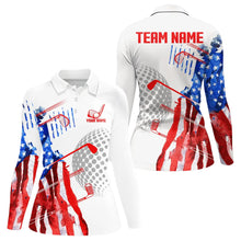 Load image into Gallery viewer, Red, White and Blue American Flag Golf Polo Shirt For Women Custom Patriotic Golf Shirts Golfer Outfit NQS9690