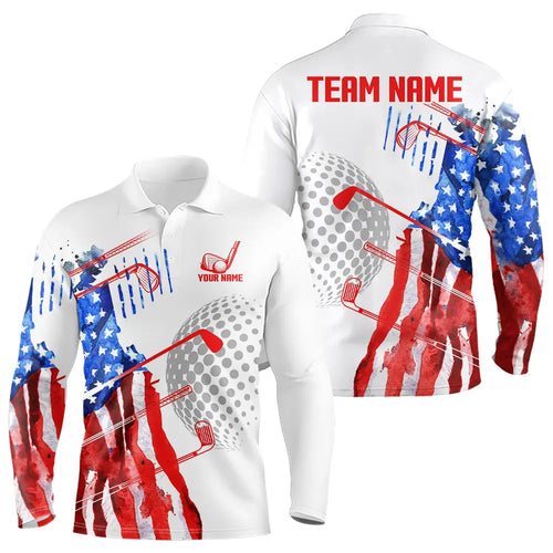 Red, White and Blue American Flag Golf Polo Shirts For Men Custom Patriotic Golf Shirts Golfer Outfit NQS9690
