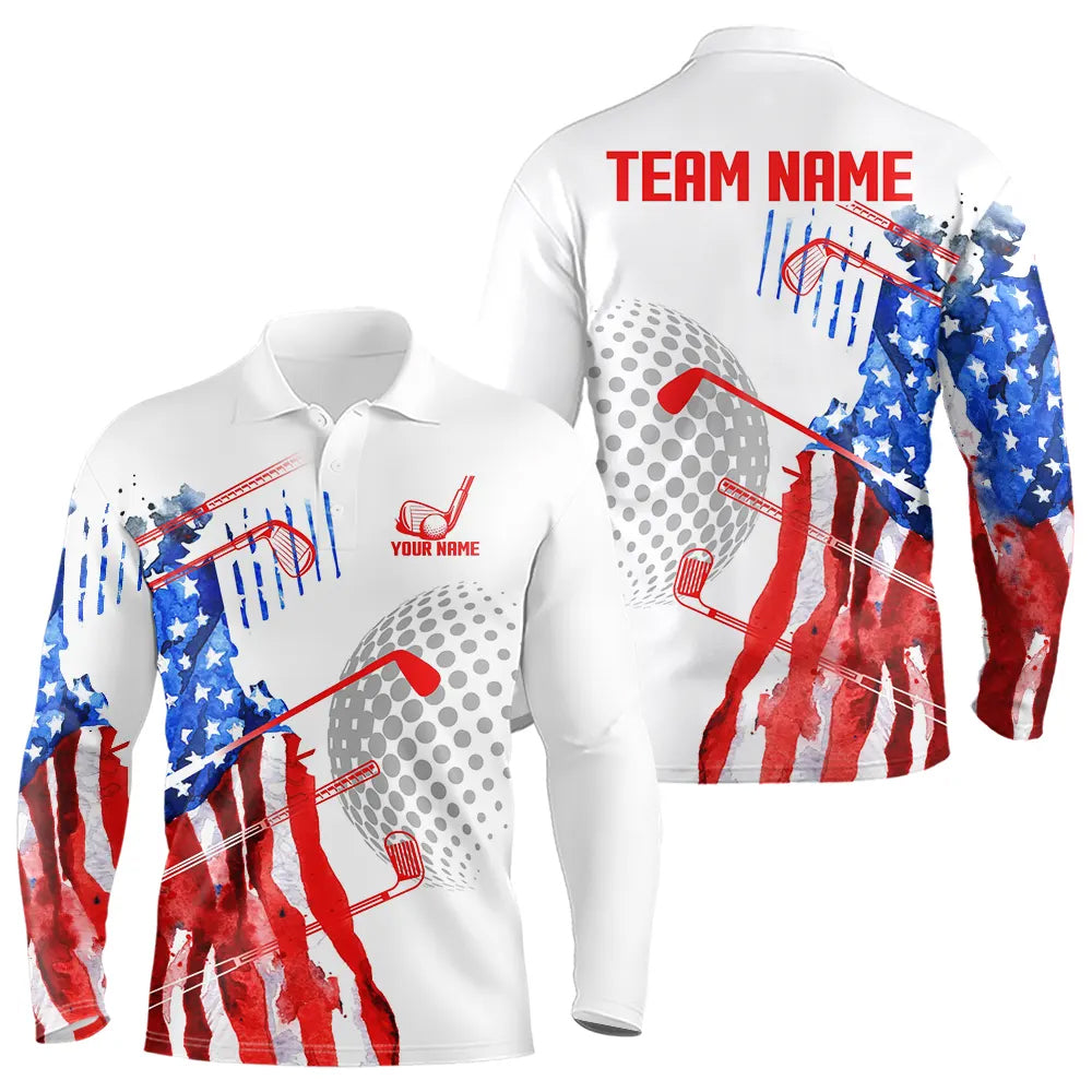 Red, White and Blue American Flag Golf Polo Shirts For Men Custom Patriotic Golf Shirts Golfer Outfit NQS9690