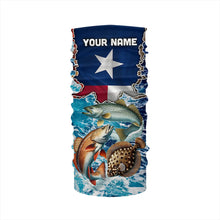 Load image into Gallery viewer, Texas Flag Redfish, trout, flounder inshore blue camo custom long sleeves performance fishing shirts NQS5464