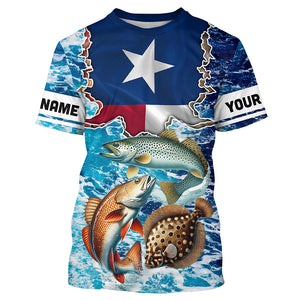 Texas Flag Redfish, trout, flounder inshore blue camo custom long sleeves performance fishing shirts NQS5464