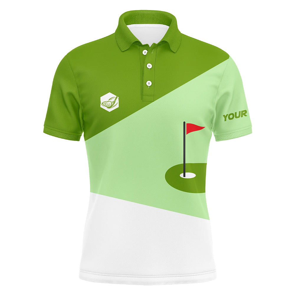 Mens golf polo shirts custom lime green and white golf apparel for men, golfing gifts NQS7630