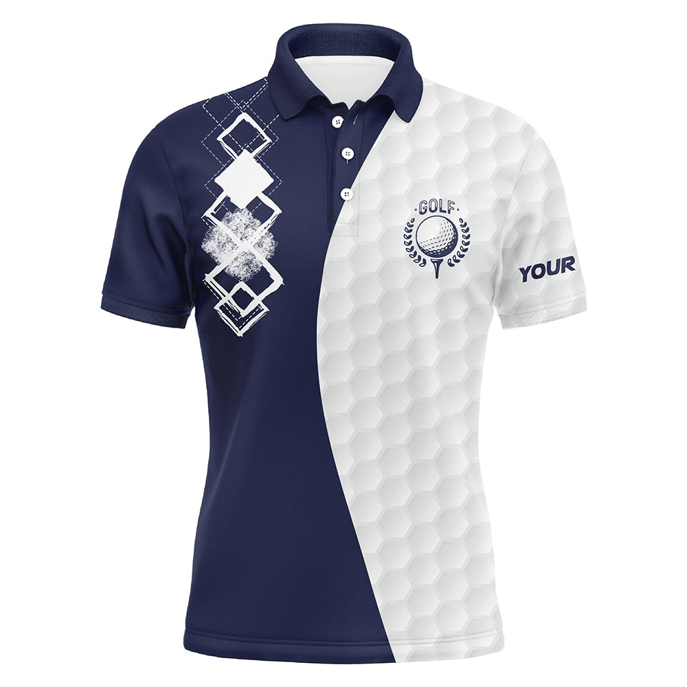 Mens golf polo shirts custom white golf ball skin golf apparel for men, golfing gifts | Navy NQS7631