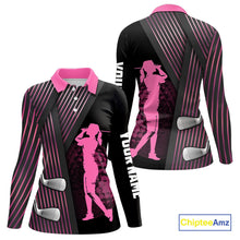 Load image into Gallery viewer, Black and pink Women golf polo shirts custom golf clubs team golf shirts, golf tops for ladies NQS10117