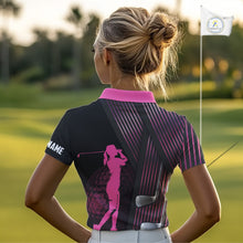 Load image into Gallery viewer, Black and pink Women golf polo shirts custom golf clubs team golf shirts, golf tops for ladies NQS10117